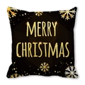 Détail d'une housse de coussin de Noël avec lettrage doré et motifs de flocons de neige - Modèle d'Embellissement de Flocon de Neige avec Mot d'Art Or sur Noir (21) / 45x45cm