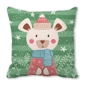 Cartoon bear pillowcase with red hat and blue scarf on striped background - Cartoon Bear Red White Hat Green Stripes Style(31) / 45x45cm