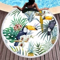 Round beach towel with tropical toucan and palm leaf prints and white fringe trim - Toucan Pineapple Tropical Style (9)