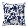 Housse de coussin de Noël avec flocons et sapins bleu marine sur tissu blanc doux - Style de Noël Nordique Bleu Marine (4)
