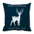 Dark blue Christmas pillowcase with white reindeer and mint green leaf antlers - 45x45cm / Dark Blue Background Mint Leaf Antler Elk