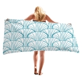 Blue and white geometric shell pattern beach towel with soft microfiber fabric - White Blue Scalloped Geometric Style (11)