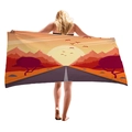 Minimalist thick beach towel with sunset landscape print for vacation resort - 150x75cm / Highway Sunset Mountains Style (10)
