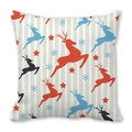 Christmas reindeer and snowflakes pattern square peach skin pillowcase with vertical stripes - Colorful Reindeer Style (6)