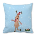 Christmas reindeer cartoon print pillowcase with blue snowflake pattern and red sleigh - Reindeer Sleigh with Gifts Light Blue Style(36) / 45x45cm