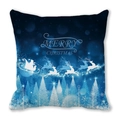 Fodera per cuscino natalizio blu con stampa di slitta e renne nella foresta - Foresta Notte Invernale Slitta (8) / 45x45cm