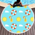 Toalla de playa redonda con motivos veraniegos azules y borlas junto a la piscina - Bebida Fría de Verano Azul (5)