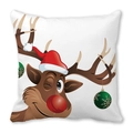 Christmas reindeer pillowcase with cartoon elk print on white peach skin fabric - 45x45cm / White Background Santa Hat Cartoon Reindeer