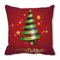 Housse de coussin rouge de Noël avec sapin en ruban vert et lettrage doré Merry Christmas - Modèle d'Arbre de Noël avec Ruban Vert et Pentagramme sur Fond Rouge (7) / 45x45cm