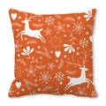 Oranger Weihnachts-Kissenbezug mit weißen Rentier- und Schneeflockenmotiven aus Pfirsichhaut - 45x45 cm / Oranges Rentier Schneeflocken Deko (5)