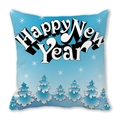 Housse de coussin Noël bleue avec texte Happy New Year et motifs de flocons de neige - Modèle de Vœux du Nouvel An Forêt de Cèdres Bleu Ciel (11) / 45x45cm