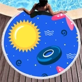Asciugamano da spiaggia rotondo con stampa solare e nautica e frange bianche su legno - Stile Sole Salvagente (6)