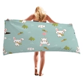 Mint green cartoon beach towel featuring cute rabbit and carrot prints for summer vacation - Mint Green Rabbit (3) / 150x75cm