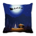 Fodera per cuscino natalizia con renne, Babbo Natale e paesaggio innevato notturno - Notte Innevata Tranquilla Slitta (9) / 45x45cm