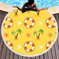 Toalla de playa redonda amarilla de microfibra con motivos veraniegos y flecos - Vacaciones de Verano Amarillo Brillante (6)