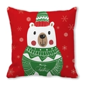 Red Christmas pillowcase with cartoon polar bear and Merry Christmas print - Polar Bear Christmas Red Hat Bright Red Style(40) / 45x45cm