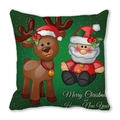 Green Christmas pillowcase with reindeer and Santa Claus cartoon printed pattern - 45x45cm / Green Background Cartoon Reindeer Santa
