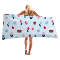 Microfiber beach towel with cartoon Easter eggs and tulips patterns in light blue - Light Blue Egg Tulip Style