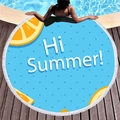 Asciugamano mare rotondo blu con motivo arance, nappe e scritte Hi Summer - Stile Hi Summer Pois Arancia (8)