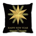 Black and gold star pillow cover with Happy New Year 2018 print in peach skin fabric - Black Bronzing New Year Octagram Style (4882101206962)
