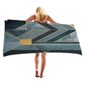 Thick beach towel with luxury geometric marble patterns and golden lines - Deep Blue Marble Gold Lines (3)