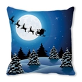 Federa natalizia blu scuro con silhouette di renne e Babbo Natale in morbida pelle di pesca - Silhouette Slitta Neve Pini (Stile 13) / 45*45cm