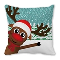 Christmas reindeer pillow cover featuring a cartoon elk with red scarf and blue sky - 45x45cm / Cyan Background Santa Hat Cartoon Reindeer