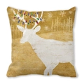 Housse de coussin dorée avec silhouette de renne blanc et guirlande lumineuse de Noël - Renne Blanc Lumière Texture Or (25)