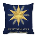 Star pattern navy blue festive cushion cover with golden Happy New Year 2018 print - Dark Blue New Year Octagram 2018 Style (4882101206963)