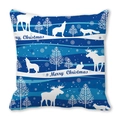 Blue Nordic Christmas pillowcase with winter forest animals and Merry Christmas text - Deep Blue Nordic Forest Style (11)