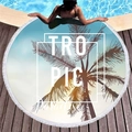Tropic Paradise round beach towel with tassels featuring palm trees and sunset print - Tropic Paradise