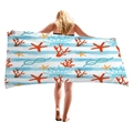 Thick beach towel with blue stripes and red starfish pattern on a white background - Ocean Coral Stripes (10)