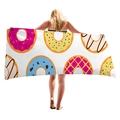 Thick microfiber beach towel featuring colorful cartoon donut patterns on a white background - Colorful Donut Style