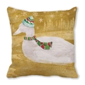 Housse de coussin Noël dorée avec canard festif portant une écharpe et des flocons - Canard d'Hiver Texture Or (26)