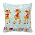 Blue Christmas pillow cover with cartoon reindeer and Merry and Bright text - 45x45cm / Light Blue Background Three Cartoon Reindeer