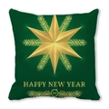 Green velvet throw pillow cover featuring golden star and pine branch New Year pattern - Green New Year Octagram 2018 Style (4882101206964)