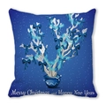 Housse de coussin de Noël bleue avec arbre de corail blanc et motif flocons - Modèle d'Arbre de Noël en Corail Blanc en Pot Bleu (10) / 45x45cm