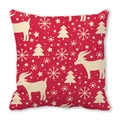 Christmas cushion cover in red peach skin fabric with festive reindeer and snowflake patterns - Red Christmas Elements Style (12)