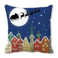 Fodera per cuscino natalizio con slitta di Babbo Natale e renne sopra una città innevata - Città Colorata Luna Slitta (Stile 16) / 45*45cm