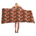 Orange Halloween beach towel with teal bat and full moon prints for holiday vacation - Orange Bat Moon (5)