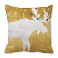 Housse de coussin Noël avec élan et ornements colorés sur tissu peau de pêche doré - Renne Boules de Noël Fond Or (27)