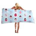Microfiber beach towel with blue checkered pattern and colorful Easter egg prints - Blue Plaid Easter Egg Chick Style