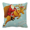Square Christmas pillow case with Santa riding a reindeer and Merry Christmas print - 45x45cm / Light Blue Background Santa Riding Reindeer