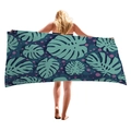 Tropical monstera leaf pattern beach towel in navy blue and teal for summer vacation - 150x75cm / Navy Blue Monstera Print (1)