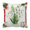 Detail of floral peach skin cushion cover with snowdrop print and red side borders - Watercolor Snowdrop Red Border