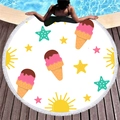 Toalla de playa redonda con estampado de helados y flecos blancos sobre madera - Helados Dulces de Verano (11)