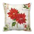 Detailed view of square peach skin pillowcase with red poinsettia and berry prints - Cream White Poinsettia Realistic Illustration