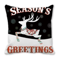 Housse de coussin de Noël avec motif de renne et texte sur tissu peau de pêche - Renne Ethnique N&B Season Greetings (28)