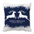 Blue Christmas pillowcase with white reindeer and snowflake motifs for holiday decor - 45x45cm / Dark Blue Background Double White Reindeer Snowflake