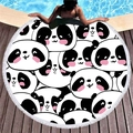 Round beach towel with cute panda cartoon print and white tassel fringe on wood deck - Cute Cartoon Panda